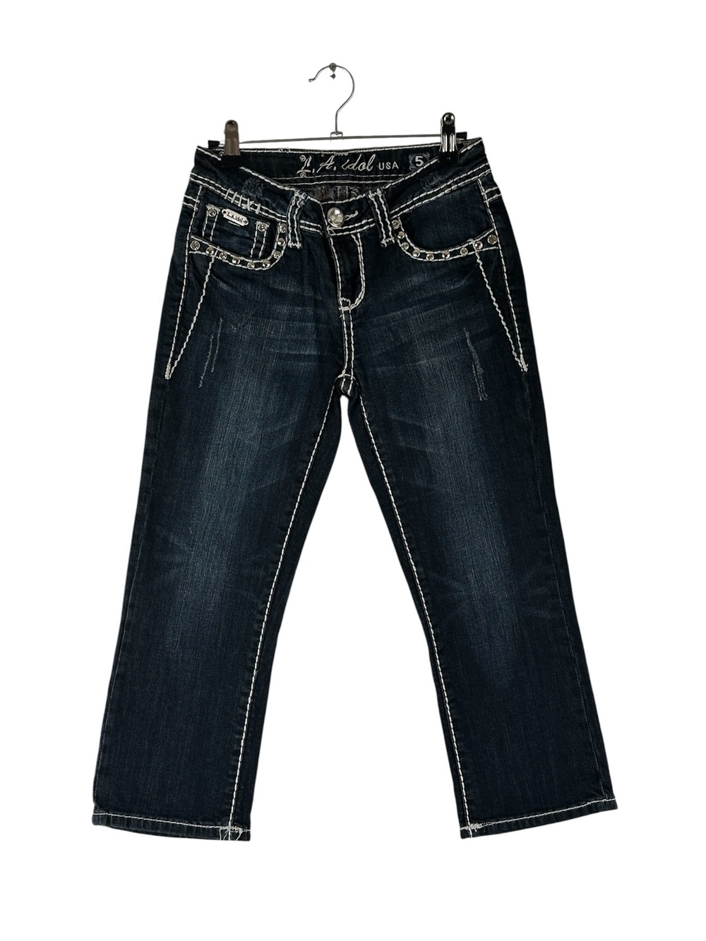 LA Idol USA Y2K Dark Wash Embellished Bootcut Capri Jeans Women’s Size 5